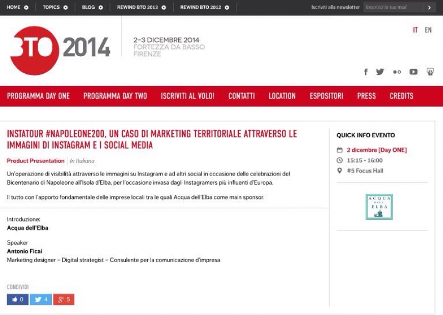 BTO2014: UN PANEL PER ACQUA DELL'ELBA E #NAPOLEONE200