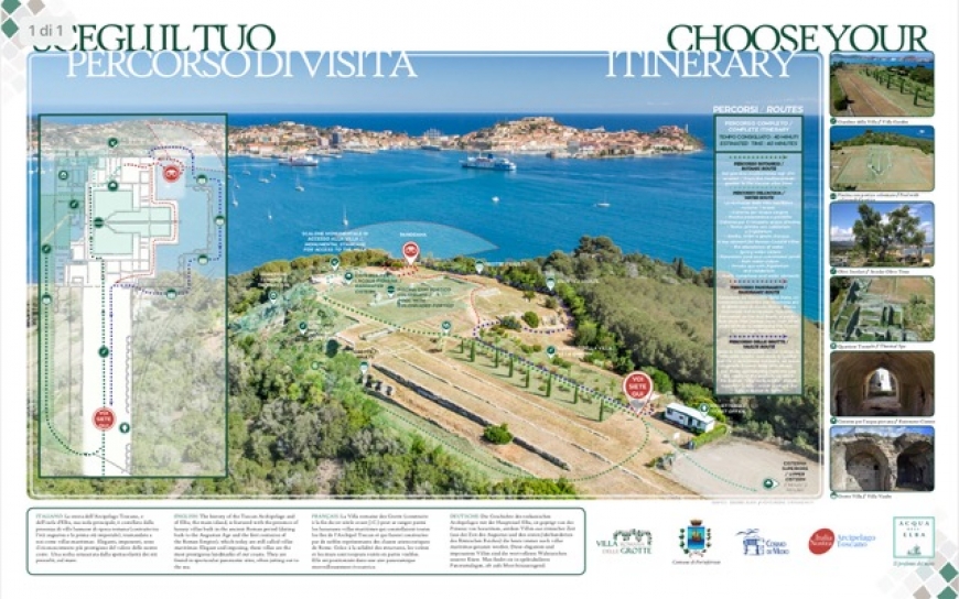 I PERCORSI DELLA VILLA DELLE GROTTE IN UN PANNELLO REALIZZATO CON IL CONTRIBUTO DI ACQUA DELL'ELBA